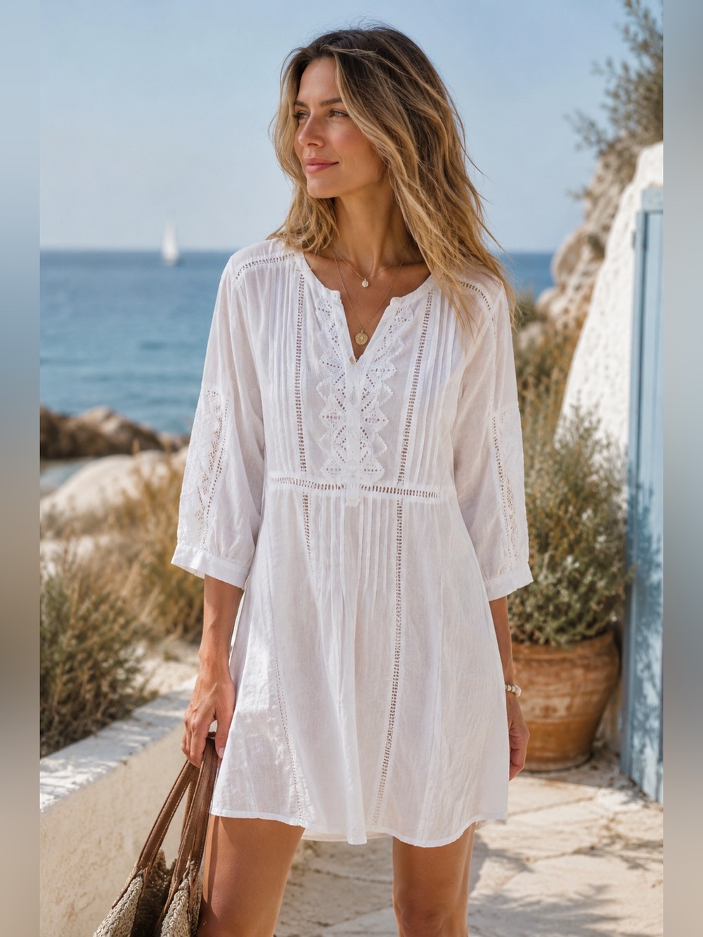 NWT! Beautiful Stories White Cotton Lightweight Battenberg Lace Dress Coverup XS